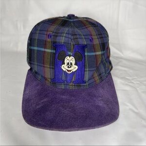 Vintage Disney Plaid Hat with Mickey Mouse - Purple and Blue
